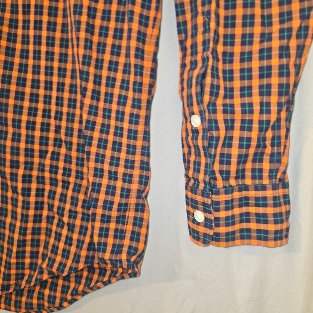 Ralph Lauren Button Down Shirt Large Men Orange Navy Plaid Blake Cotton Long Slv - Picture 2 of 8